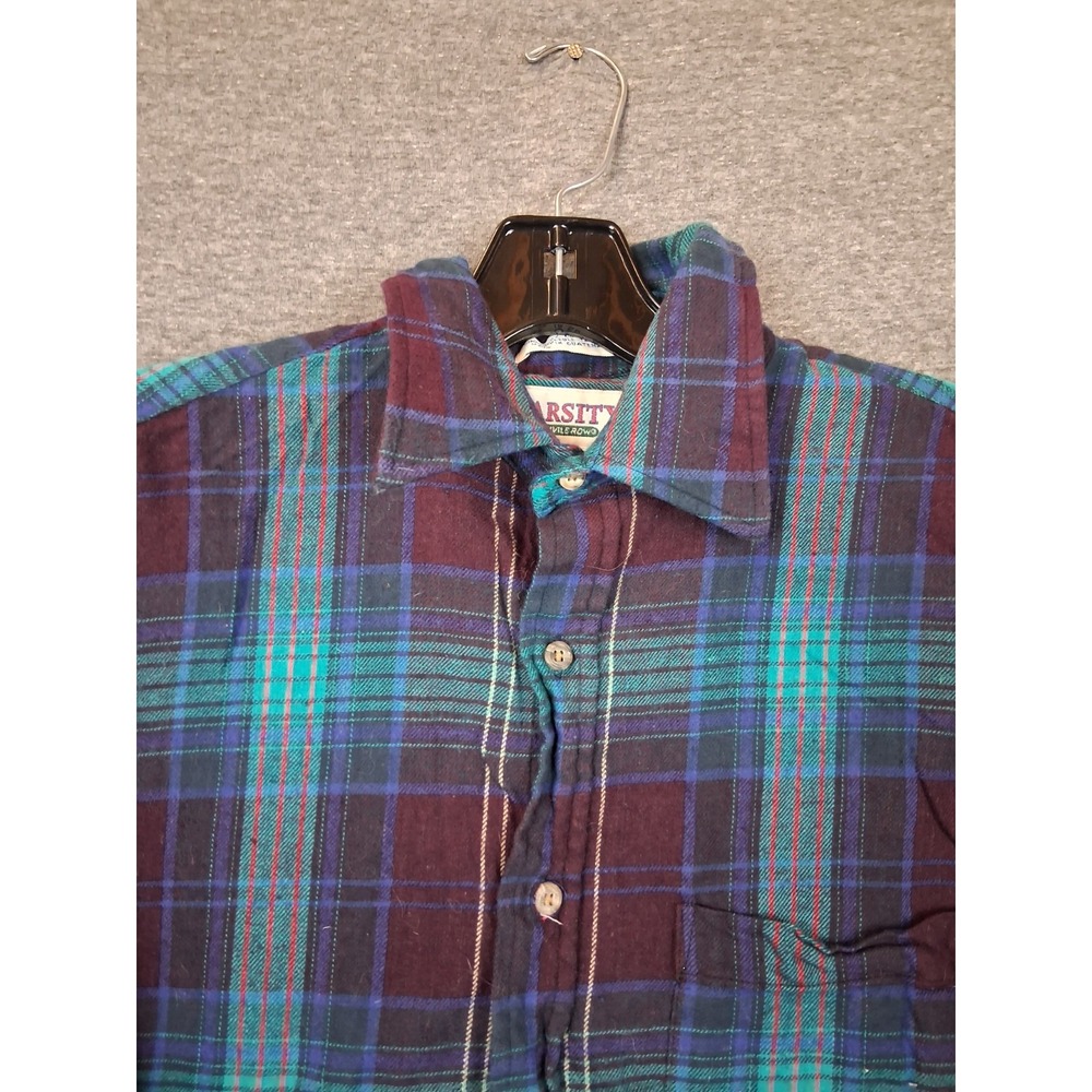 Varsity Savile Row Mens Shirt M Blue Plaid Flannel Lightweight Preppy Lumberjack
